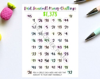 Debt Snowball 52 Week Money Challenge | Savings Tracker | Printable | Instant download