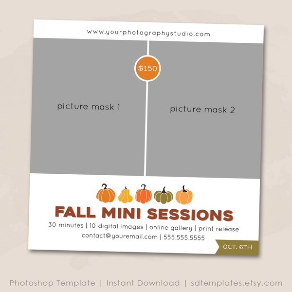Fall Mini Session Template - Fall Mini Session Marketing - Photoshop Template for Photographers - Fall Photography Ad - 5x5 Marketing Board