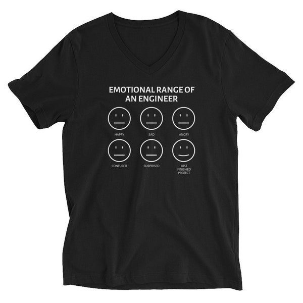 Techniker Shirt. Technik Geschenk. Emotionale Bandbreite eines Technikers. Unisex Kurzarm T-Shirt mit V-Ausschnitt