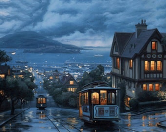 ROLLED Paint By Numbers - Trams at Night - 40x50cm DIY painting kit - Same day dispatch