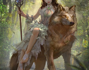 Wood Elf and Wolf Paint By Numbers Kit – Rolled Canvas (40x50cm)