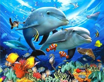 ROLLED Paint By Numbers - Dolphins in the Ocean - 40x50cm DIY painting kit - Same day dispatch