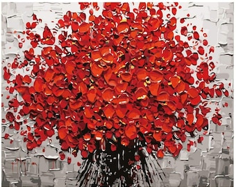 ROLLED Paint By Numbers - Red Bouquet Flowers - 40x50cm DIY painting kit - Same day dispatch