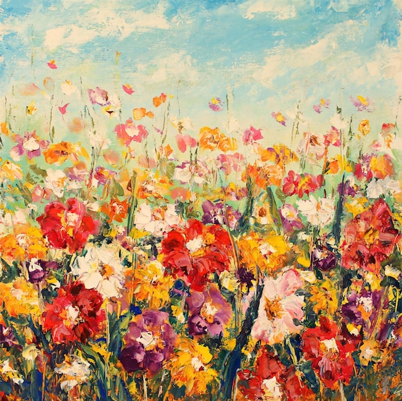 ROLLED Paint By Numbers - Flower Field- 40x50cm DIY painting kit - Same day dispatch