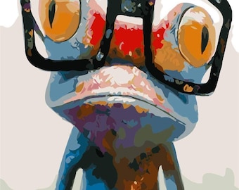 ROLLED Paint By Numbers - Frog Glasses - 40x50cm DIY painting kit - Same day dispatch