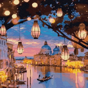 ROLLED Paint By Numbers - Sunset Lanterns - 40x50cm DIY painting kit - Same day dispatch