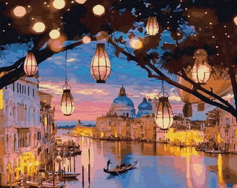 ROLLED Paint By Numbers - Sunset Lanterns - 40x50cm DIY painting kit - Same day dispatch