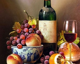 ROLLED Paint By Numbers - Food & Wine - 40x50cm DIY painting kit - Same day dispatch