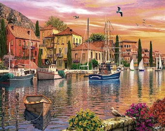 Paint By Numbers - Marina Sunset - 40x50cm rolled canvas painting kit - Same day dispatch