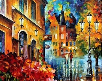 ROLLED Paint By Numbers - Evening Street - 40x50cm DIY painting kit - Same day dispatch