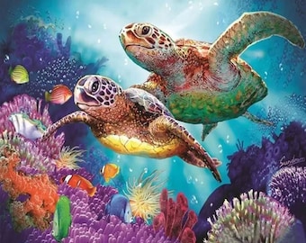 ROLLED Paint By Numbers - Sea Turtles - 40x50cm DIY painting kit - Same day dispatch