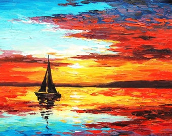 ROLLED Paint By Numbers - Sunset Sailing - 40x50cm DIY painting kit - Same day dispatch