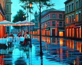 Paint By Numbers - Romantic Street - 40x50cm rolled canvas painting kit - Same day dispatch