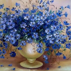 ROLLED Paint By Numbers - Blue Bouquet of Flower - 40x50cm DIY painting kit - Same day dispatch