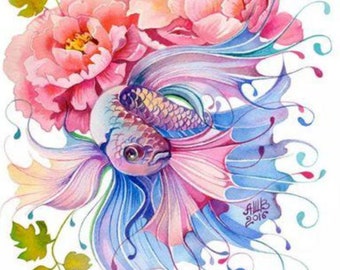 Paint By Numbers - Siamese Fighting Fish - 40x50cm rolled canvas painting kit - Same day dispatch