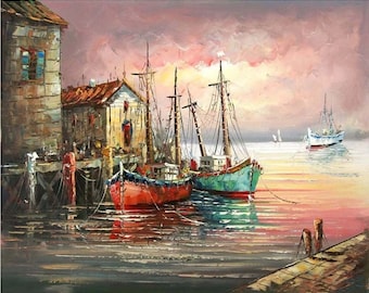 ROLLED Paint By Numbers - Coastal Dock - 40x50cm DIY painting kit - Same day dispatch