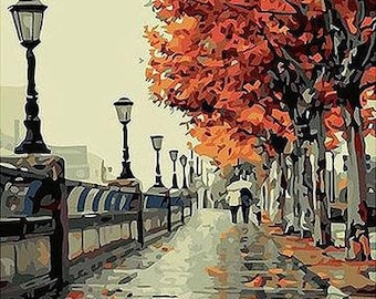 ROLLED Paint By Numbers - Autumn Walk - 40x50cm DIY painting kit - Same day dispatch