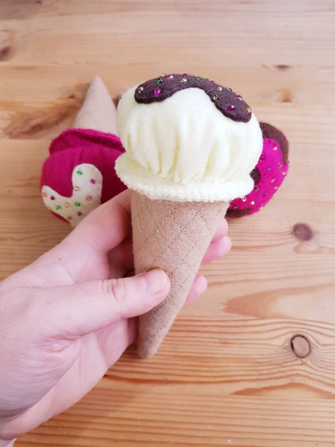 Felt ice cream handmade sugar cone with scoop of ice cream Etsy