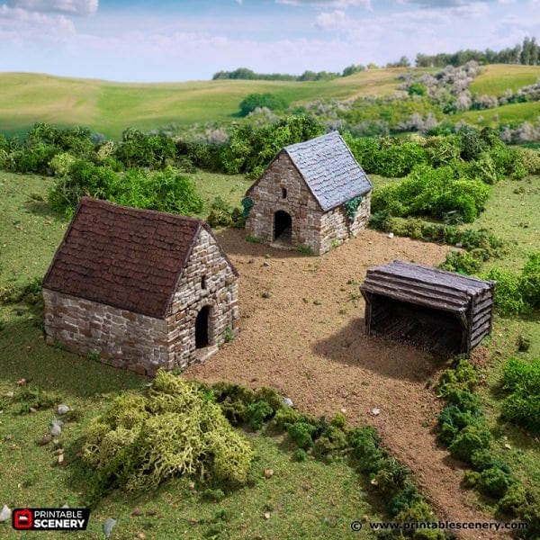 Small Rustic Barns 15mm 28mm 32mm for D&D Terrain, DnD Pathfinder Medieval Village, Miniature Stone Barn, Gift for Tabletop Gamers