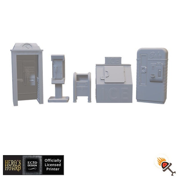 Convenience Store Props for Urban Terrain 20mm 28mm 32mm, Miniature Phone Booth, Pay Phone, Ice Machine, Cola Machine, Postal Box