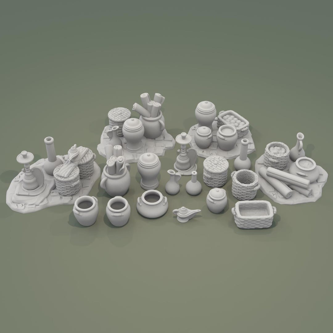Miniature Market Bazaar Items for D&D Terrain, Vases, Lamps, Baskets ...