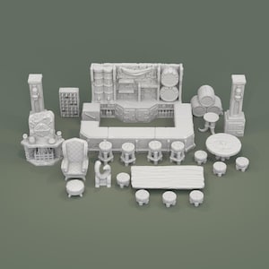 Medieval Tavern with Furniture Bundle for D&D, TTRPG 15mm-32mm