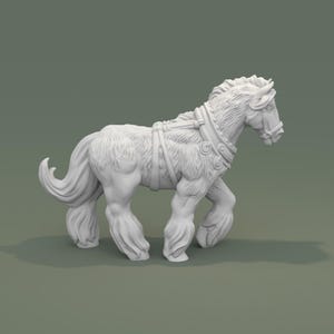 Harnessed Draft Horse Miniature for D&D, Pathfinder, TTRPG 15mm-56mm