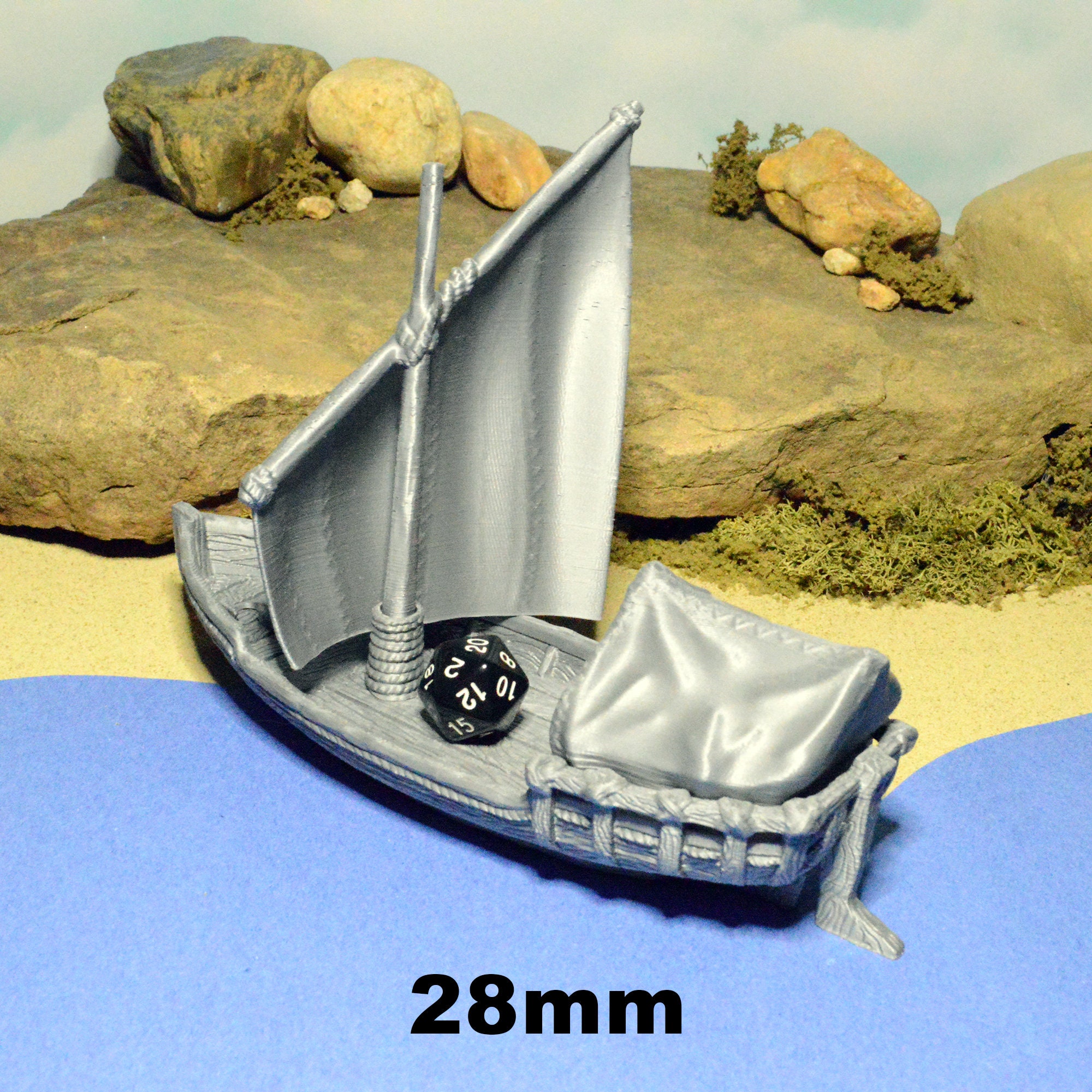 Miniature Sloop 28mm for D&D Ships, DnD Pathfinder Pirate Boat, Blood
