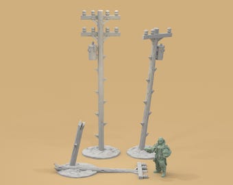 Miniature Power Poles for Post-Apocalyptic Wargame Terrain 15mm-32mm