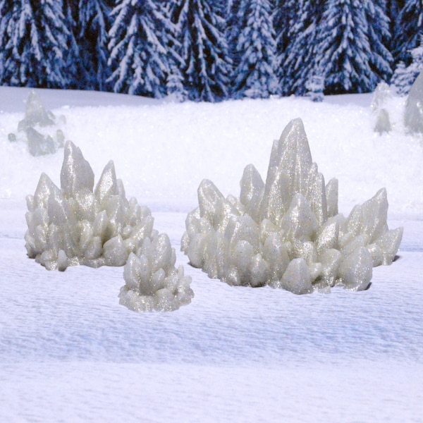 Miniature Crystal Clusters 15mm 28mm 32mm for D&D Terrain, Cavern Crystals, Ice Crystals, Icewind Dale Terrain, DnD Cavern Terrain