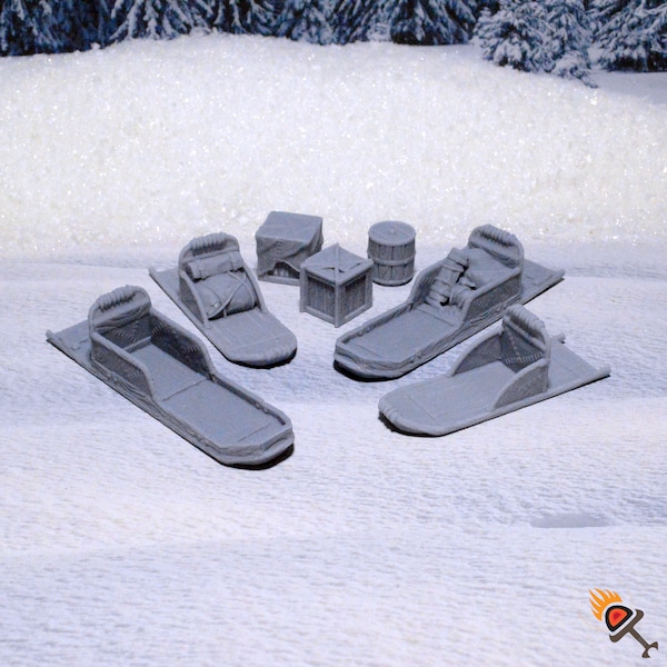 Miniature Dog Sleds and Cargo 15mm 28mm 32mm for D&D Icewind Dale Terrain, DnD Pathfinder Arctic Snowy Icy, Gift for Tabletop Gamers