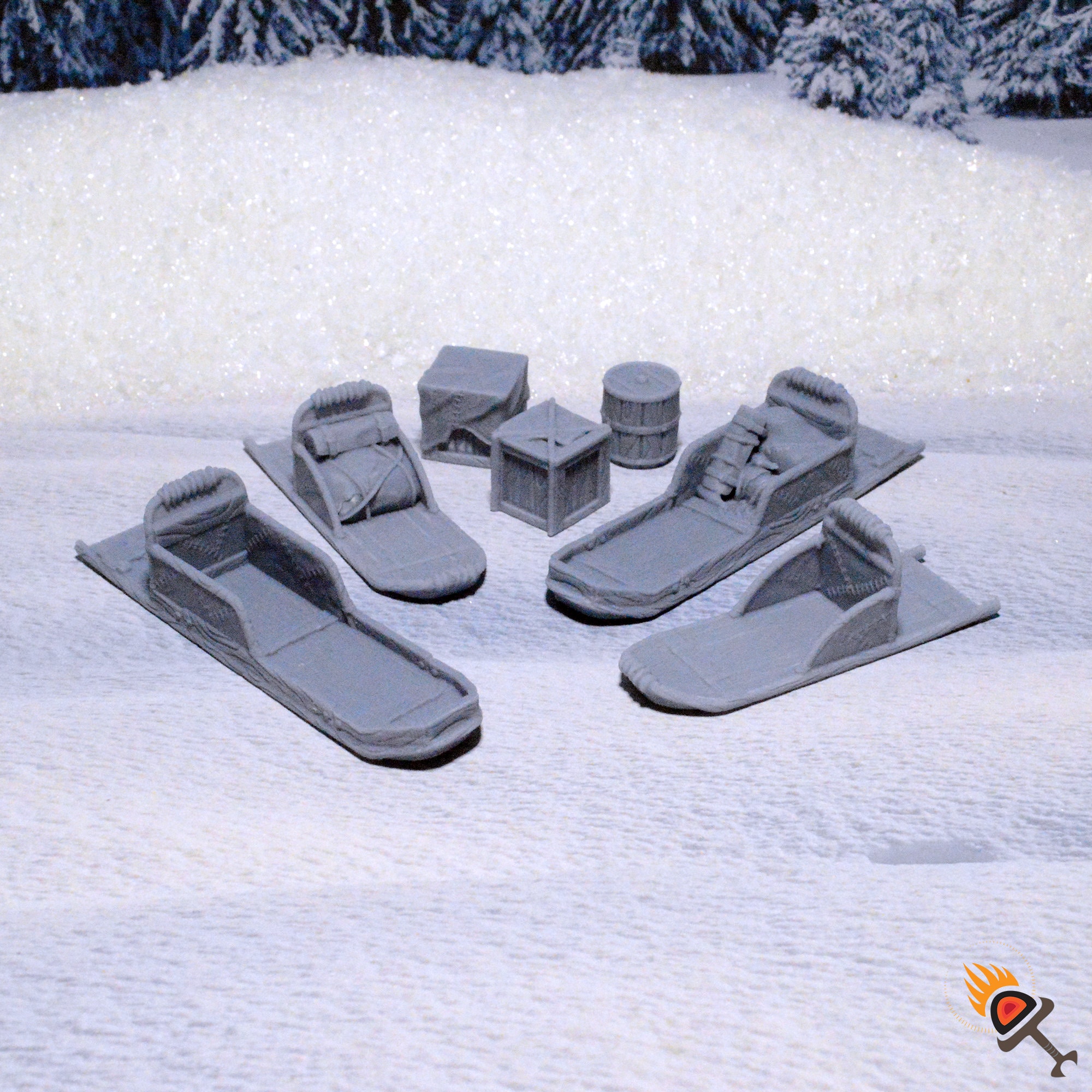 Miniature Dog Sleds and Cargo 15mm 28mm 32mm for D&D Icewind Dale