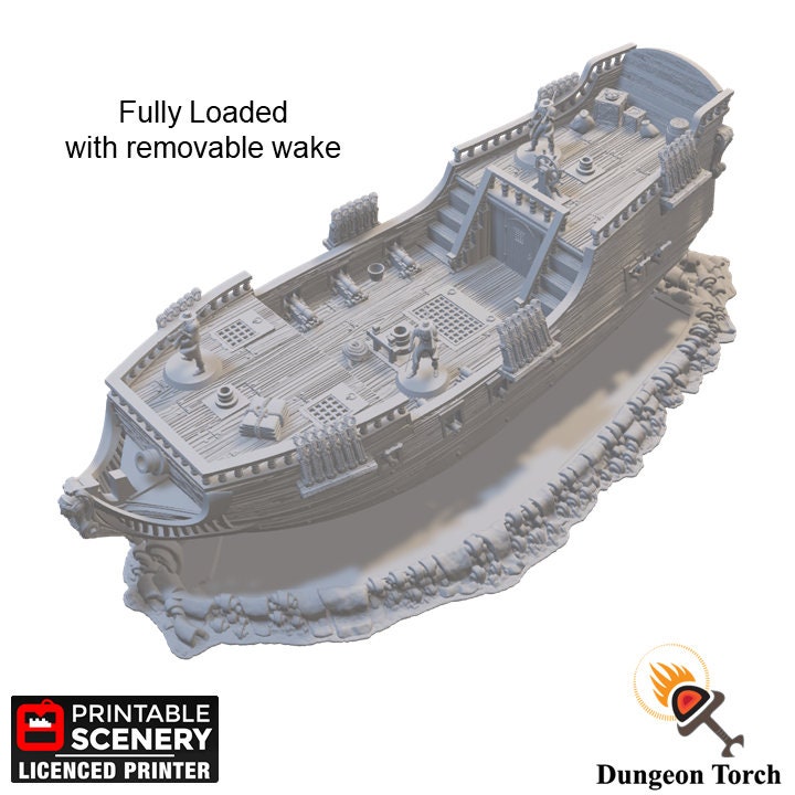 Miniature Sloop 28mm for D&D Ships, DnD Pathfinder Pirate Boat, Blood