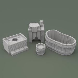Miniature Bathroom Furniture for D&D, Pathfinder, TTRPG 15mm-56mm