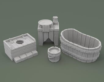 Miniature Bathroom Furniture for D&D, Pathfinder, TTRPG 15mm-56mm