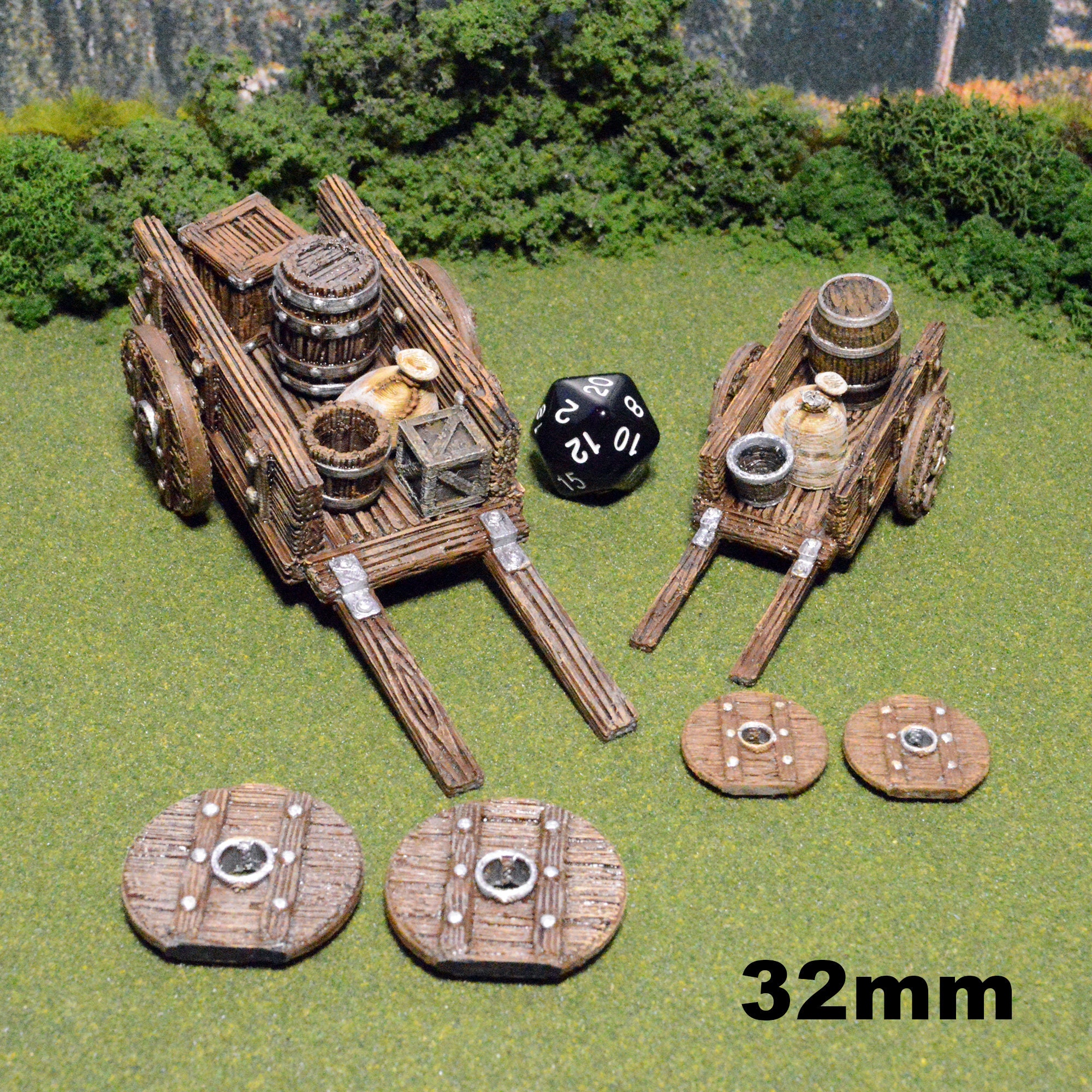 Wagons and Cargo 28mm 32mm for D&D Terrain, DnD Pathfinder Merchant