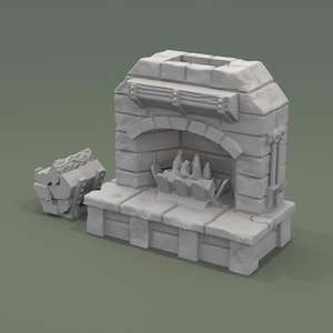 Miniature Hearth and Firewood Rack for D&D, Pathfinder, TTRPG 15mm-56mm