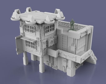Cyberpunk Sci-Fi Medical Clinic with Helicopter Pad 15mm-32mm