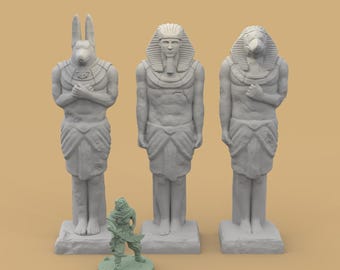 Temple Statues for D&D Desert Terrain, Egyptian Statues: Horus, Anubis, and Pharaoh 15mm-42mm