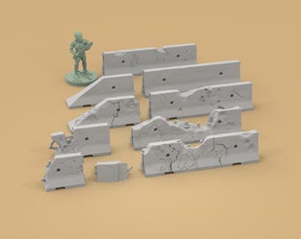 Miniature Jersey Barriers for Gaslands, Wargame Defenses 15mm-56mm