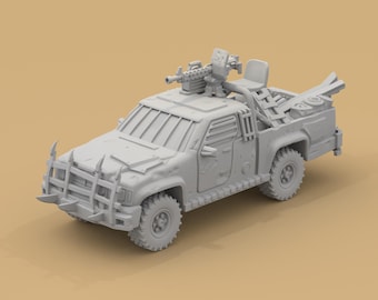 Post-Apocalyptic Pickup Truck with Cargo, Machine Gun, and Gunner Seat 20mm-56mm