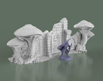 Fungalwood Mushroom Trees with Stone Wall Rubble for D&D, TTRPG 15mm-42mm