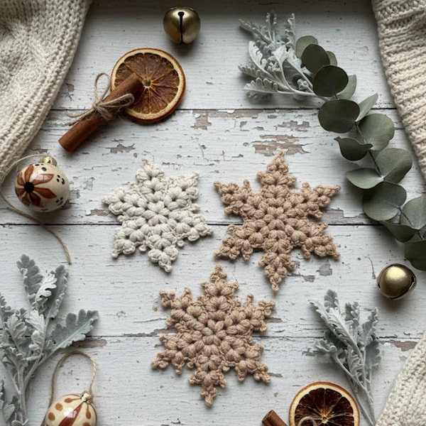 BUNDLE - 3 Snowflake Star Crochet Patterns: Christmas Ornament, Coaster (PDF Download - US Terms