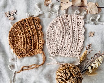 Lovely bonnet, Crochet Baby Bonnet Pattern PDF – English US- terms, Newborn Hat, Baptism Bonnet, Christening Crochet Pattern, lovely bonnet