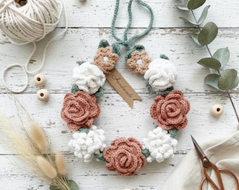 Crochet Flower Crown Pattern: Midsummer Wreath, Festival Headpiece (PDF Pattern, US Terms, 3 Sizes)