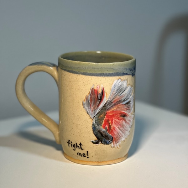 Feisty Betta Mug “Fight Me” | Hand-Painted Handmade | Coffee Mug | Tea Cup | Gift Ideas