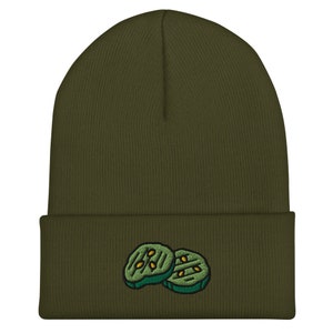 Pickle Slices Embroidered Cuffed Beanie | Cute Funny Hat, Embroidery Pickles Accessory, Unisex Pickle Lover Cap
