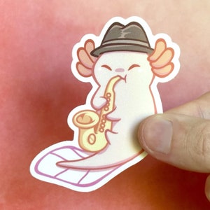 Saxolotl Sticker | Vinyl Matte Axolotl Sticker, Cute Funny Large Axolotl Sticker, Kawaii Waterproof Water Bottle Laptop Sticker