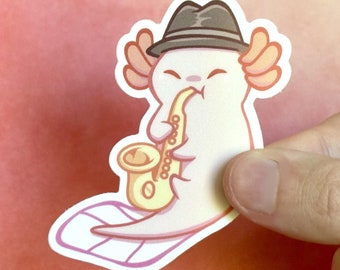 Etiqueta do Saxolotl de <br> Entrega Rápida? Adesivo de vinil fosco axolotl, adesivo grande e engraçado de axolotl, adesivo impermeável para laptop de garrafa de água kawaii