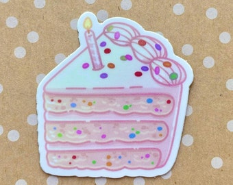 Confetti Cake Sticker | Birthday Cake Slice Sticker, Birthday Dessert Vinyl Matte Food Sticker, Waterproof Water Bottle Laptop Sticker